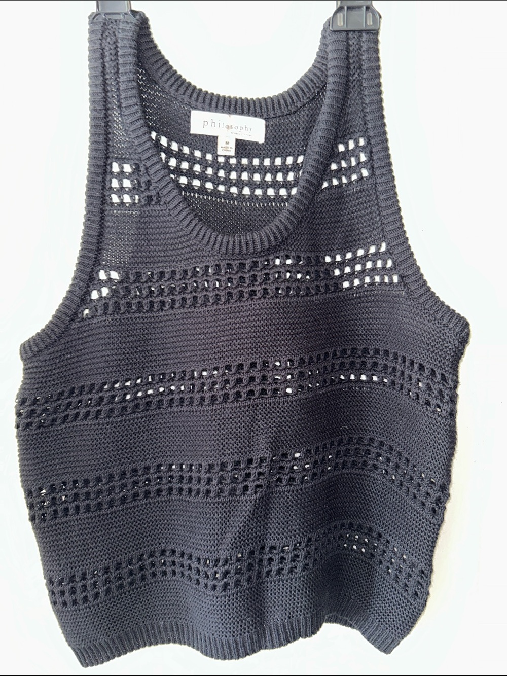 Philosophy 100% Cotton Black Open-Weave Tank Sweater